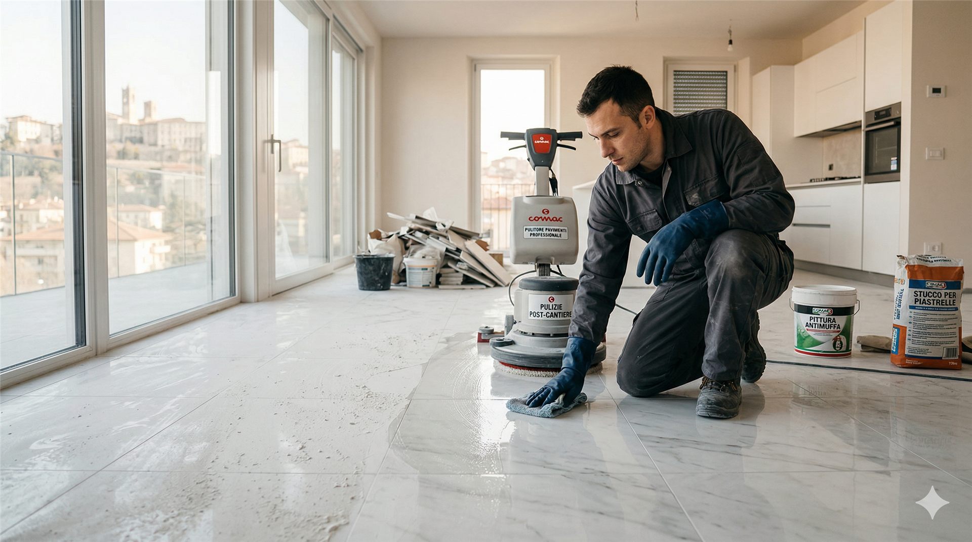 Pulizia di un appartamento a Bergamo appena uscito dal cantiere