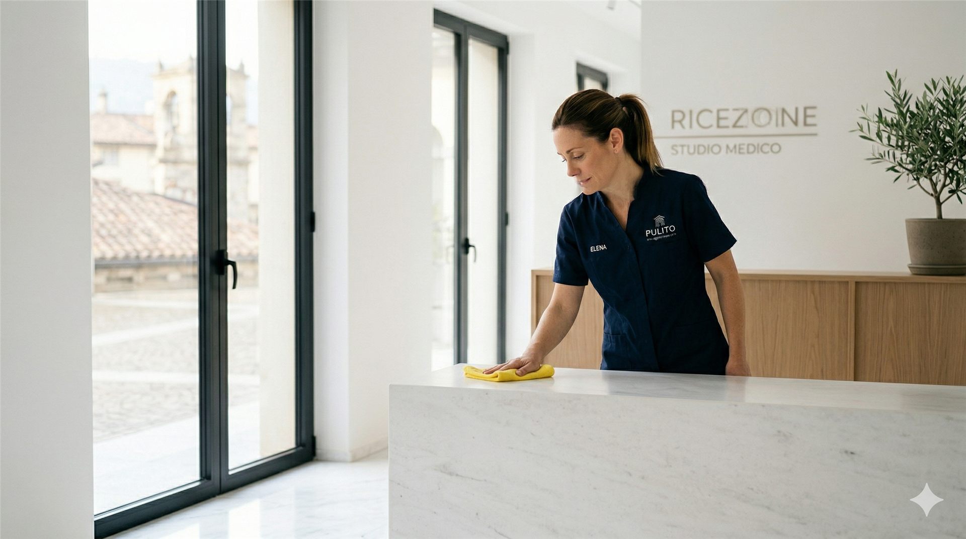 Sala d'attesa di uno studio professionale a Bergamo dopo la pulizia